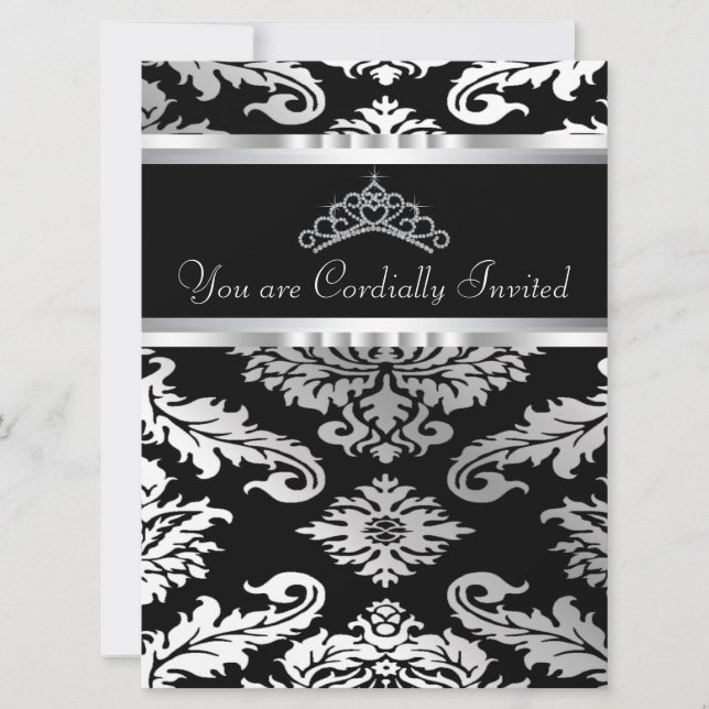 Invitation Elégante Quinceanera noire Damas (Devant)