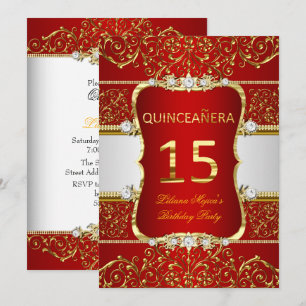 Invitation Élégante Quinceanera Or Rouge Foncé Glamour