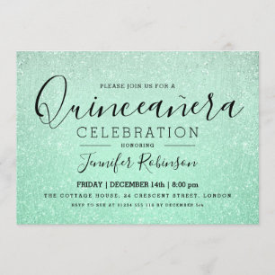 Invitation Elégante Quinceanera Parties scintillant à menthe 