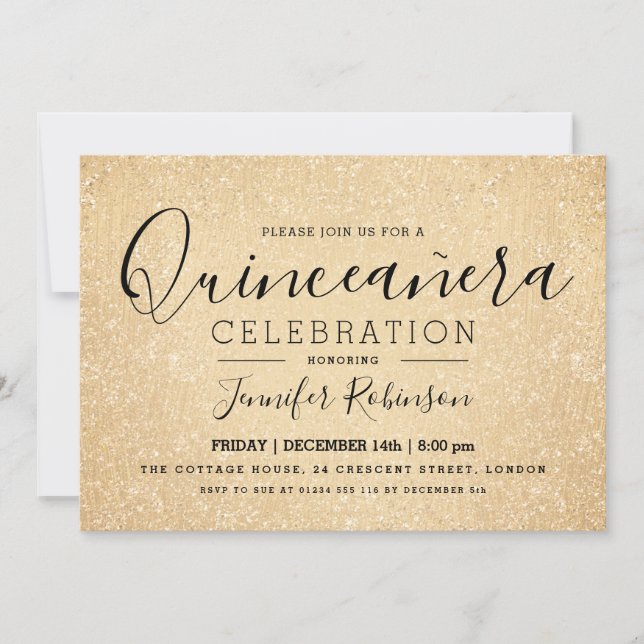 Invitation Elégante Quinceanera Party Gold Parties scintillan (Devant)