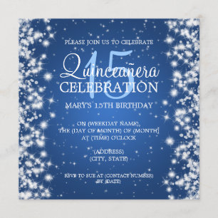 Invitation Élégante Quinceañera Party Hiver 2 Bleu