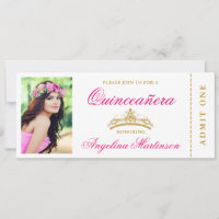 Elégante Quinceanera Photo Hot Pink et Gold Ticket