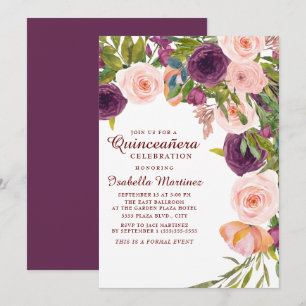 Invitation Elégante Quinceañera rose de Bourgogne