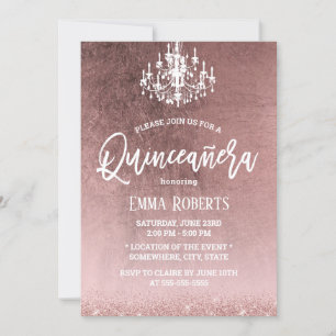 Invitation Elégante Quinceanera Rose moderne Or 15e anniversa