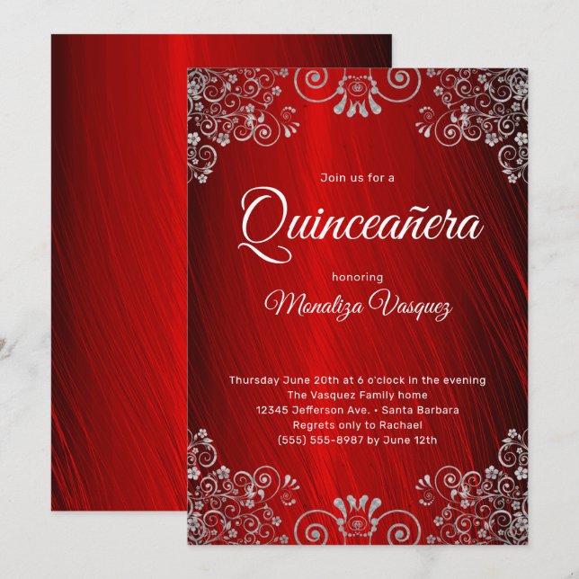 Invitation Elégante Quinceañera Ruby Rouge 15e anniversaire (Devant / Derrière)