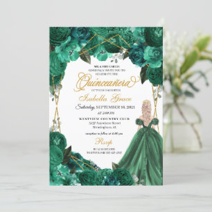 Invitation Élégante Quinceanera verte émeraude