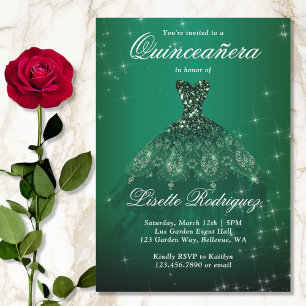 Invitation Élégante Quinceanera verte émeraude