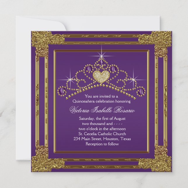 Invitation Élégante Quinceanera violette et or (Devant)