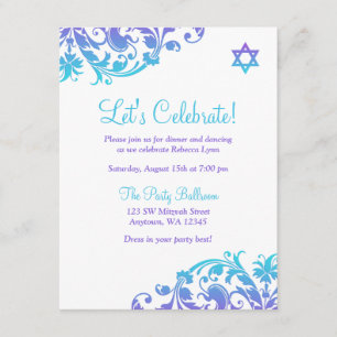 Invitation Elégante Réception Bat mitzvah Turquoise florissan
