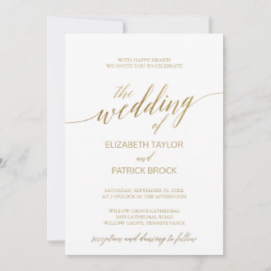 Invitation Elégante Réception De Calligraphie Or Le Mariage D