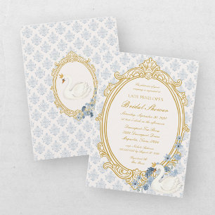 Invitation Élégante réception de mariage bleu et or de l'ère 