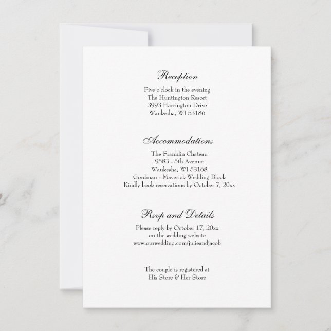 Invitation Elégante Réception De Mariage Classique Noir & Bla (Devant)