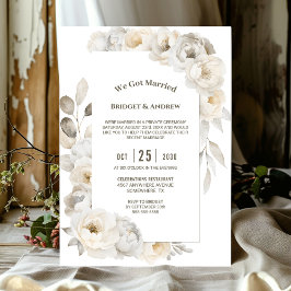 Invitation Elégante Réception De Mariage Floral Blanc