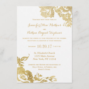 Invitation Elégante Réception Floral Gold Rose moderne et sim
