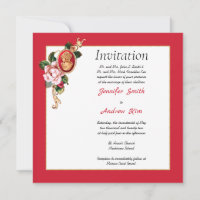 Invitation élégante Red and Gold Cameo