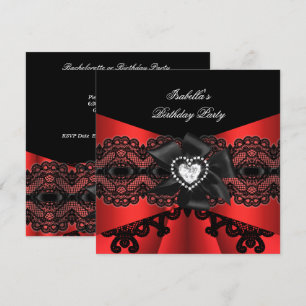 Invitation Elégante Red Black dentelle Diamond Bow fête d'ann