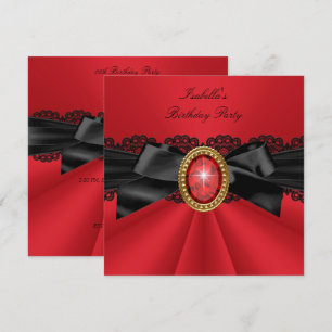 Invitation Elégante Red Black Gold Jewel Anniversaire