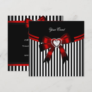 Invitation Elégante Red Black White Stripe Anniversaire