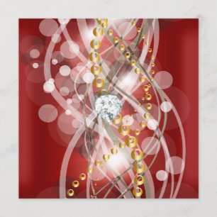 Invitation Elégante Red Gold White Diamond Anniversaire