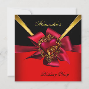 Invitation Elégante Red Heart Gold Classy Anniversaire Party 