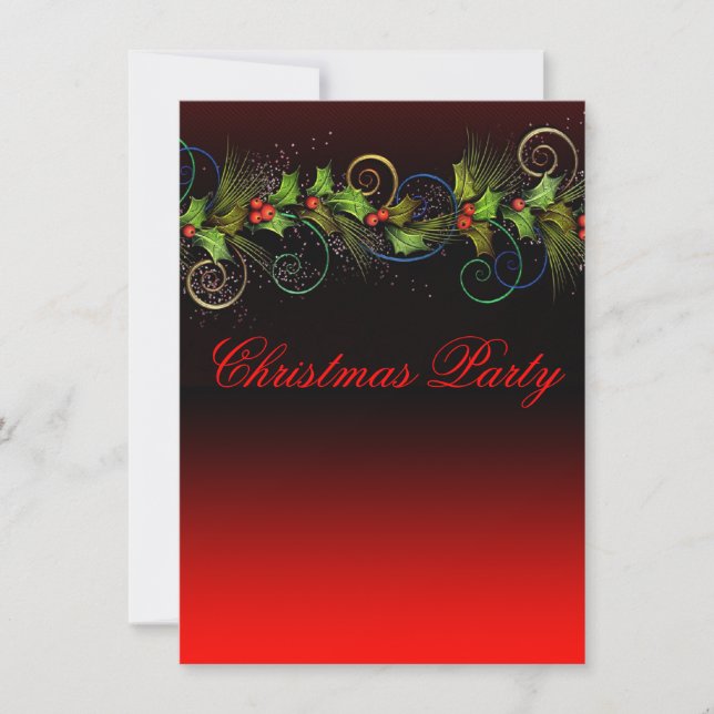 Invitation Élégante Red Holly Corporate Christmas Party (Devant)