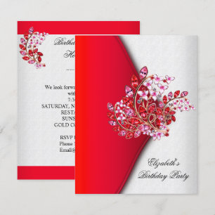 Invitation Elégante Red Pink White Jewel Anniversaire