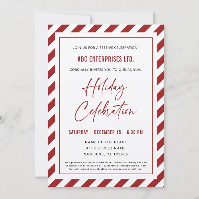 Invitation Elégante Red Stripes Noël Fête de Noël (Devant)