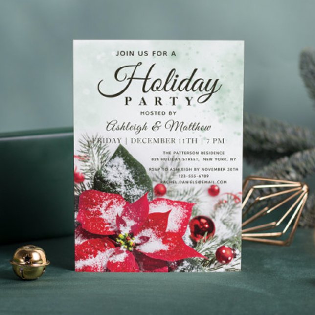 Invitation Elégante Red Winter Poinsettia Floral Fête (Créateur téléchargé)