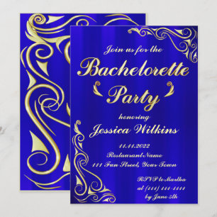 Invitation Élégante Regal Golden Royal Blue Bachelorette Part