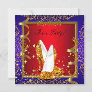 Invitation Élégante Regal Red Royal Blue Gold Chaussures Part