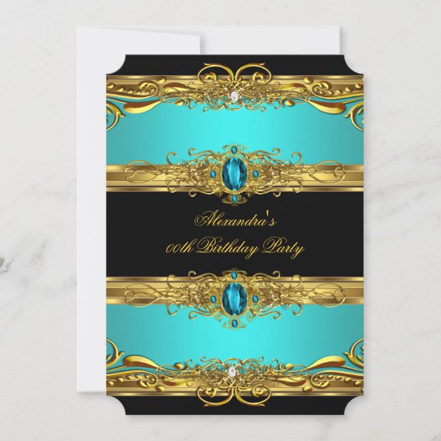 Invitation Elégante Regal Turquoise Black Gold fête d'anniver (Devant)