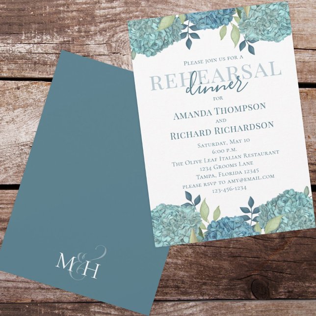 Invitation Élégante répétition de Mariage Floral Blue Hydrang (Créateur téléchargé)
