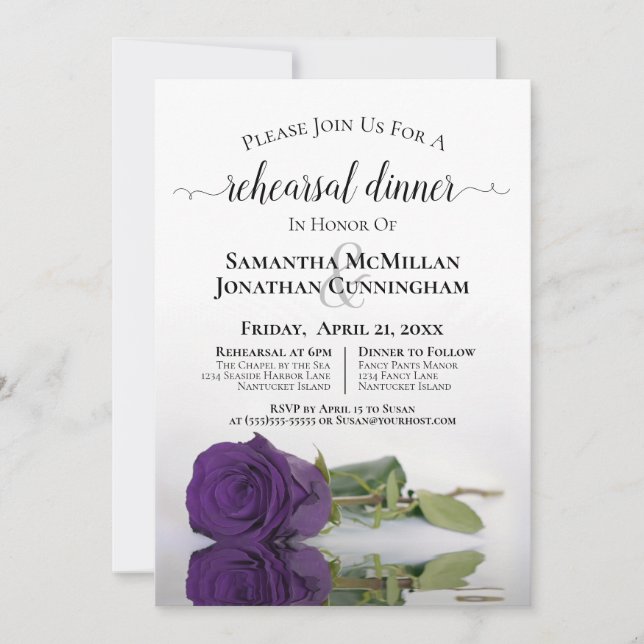 Invitation Élégante répétition du Mariage Rose Royal Purple (Devant)