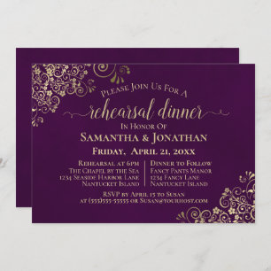 Invitation Élégante répétition et dîner Mariage violet et or