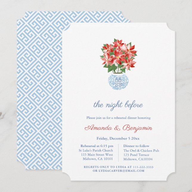 Invitation Élégante répétition Mariage de Noël de la pousseri (Devant / Derrière)