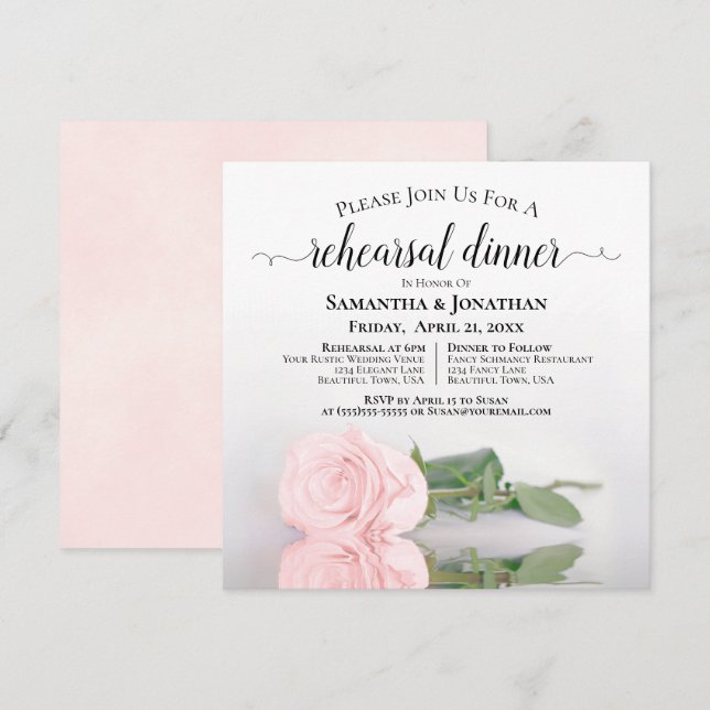 Invitation Élégante répétition Mariage de rose rose pâle et d (Devant / Derrière)