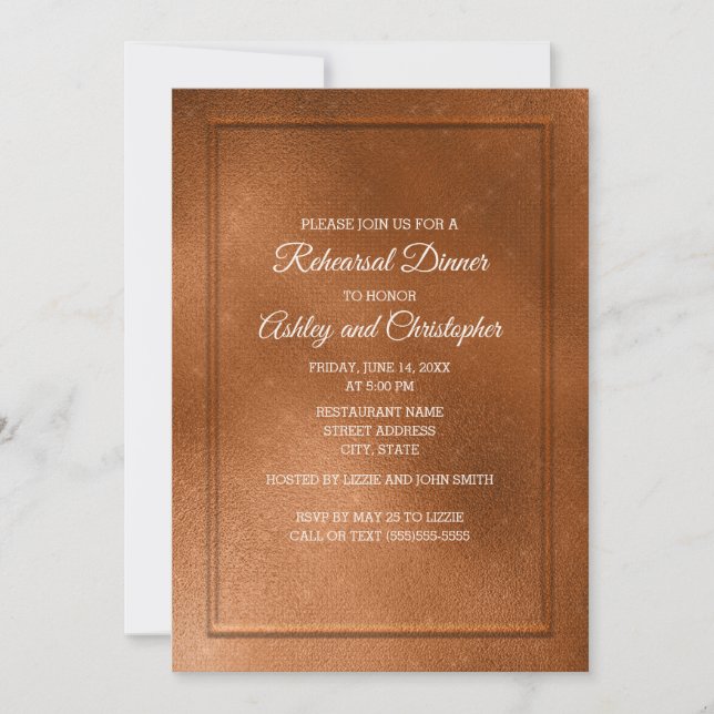 Invitation Élégante répétition Mariage en cuivre tendance (Devant)