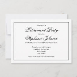 Invitation Élégante retraite Black and White Script Party