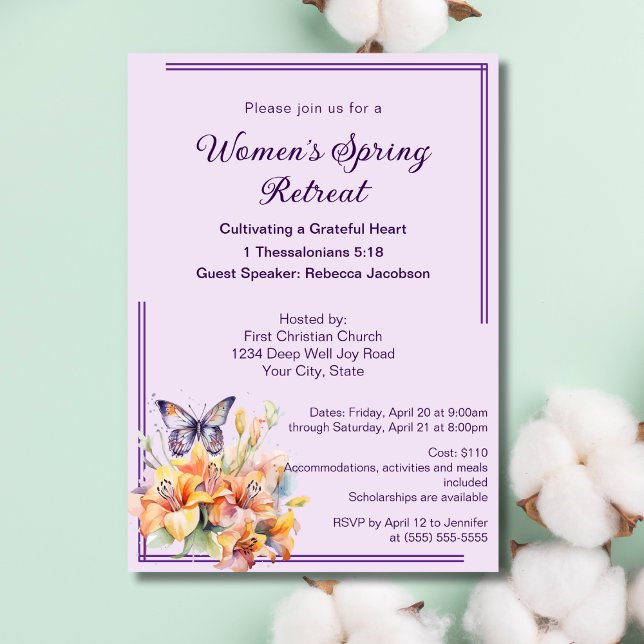 Invitation Élégante retraite de l’église des femmes florales  (Créateur téléchargé)