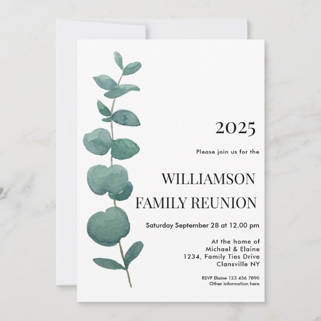 Invitation Elégante Réunion de famille Eucalyptus (Devant)