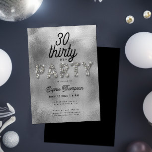 Invitation Elégante Rhinestone Silver Foil 30e fête d'anniver