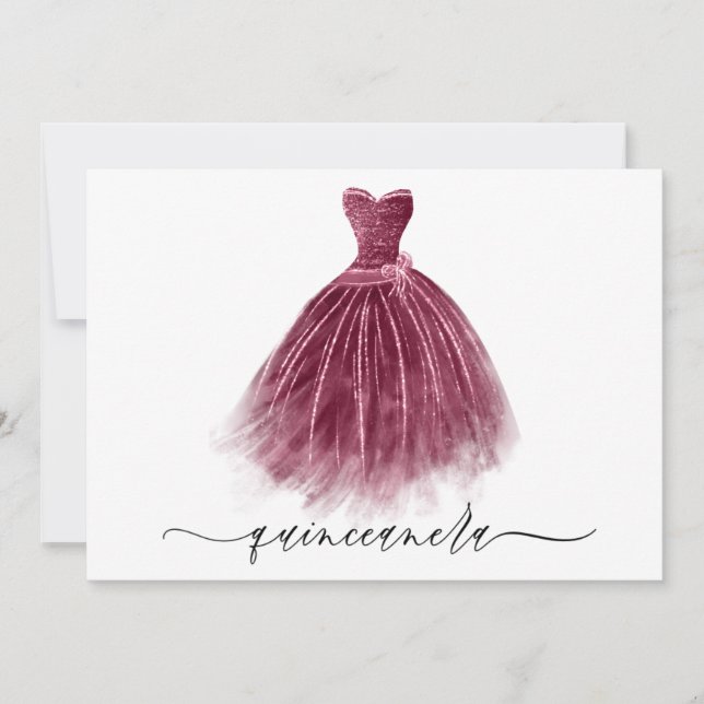 Invitation Élégante robe classique bordeaux Quinceanera Party (Devant)