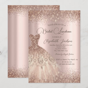 Invitation Élégante robe Confetti Rose Gold Bridal déjeuner