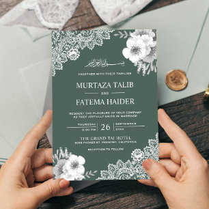Invitation Élégante Robe de Mariage Florale Verte en Dentelle