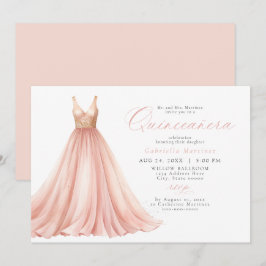 Invitation Élégante robe éthérée rose pâle Quinceanera
