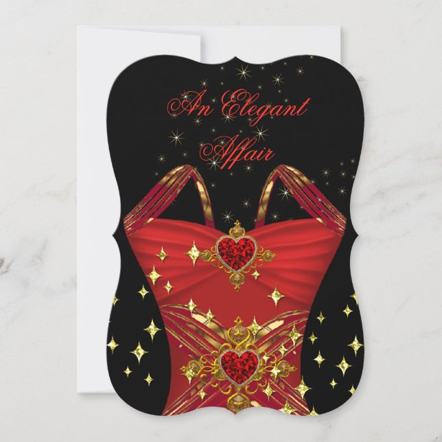 Invitation Élégante robe rouge Affair Black Gold Anniversaire (Devant)