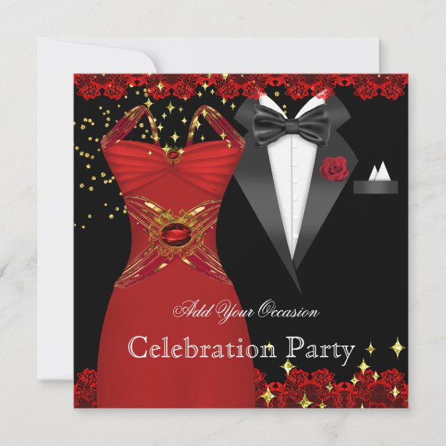 Invitation Élégante robe rouge Tuxedo Formel Event Party 2 (Devant)