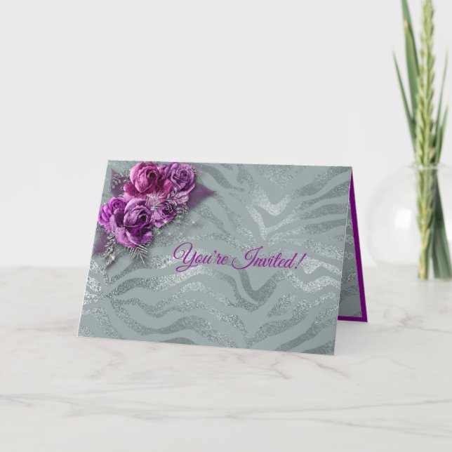 Invitation élégante romantique aux roses violettes (Devant)