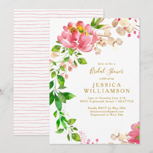 Invitation Elégante Rose Aquarelle rose Fête des mariées flor