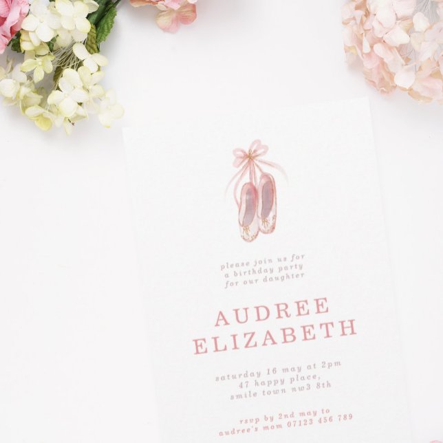 Invitation Élégante rose Ballerina Chaussures Filles Fête d'a (Créateur téléchargé)